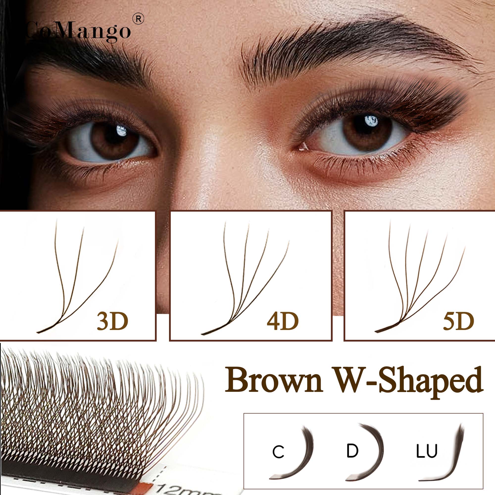 CoMango C/D/LU Brown 3D/4D/5D  - Eyelash Extension Volume Styles recension och pris